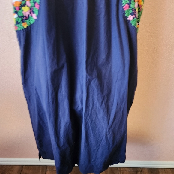Sister Mary Navy Colorful Floral Short Sleeve Midi Embroidered Mexican Dress - Picture 8 of 11